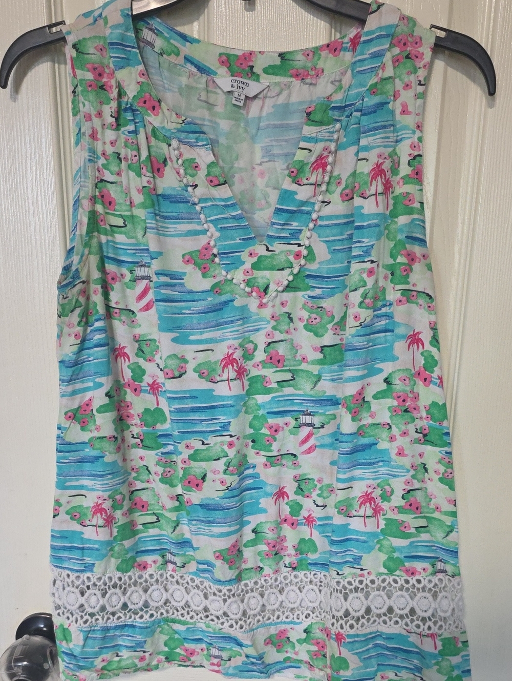 crown & ivy Pastel Blue, Green and Pink Floral Tank. Ptp 20